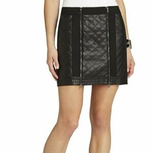 BCBGMAXAZRIA Black Faux Leather Quilted Zip Skirt